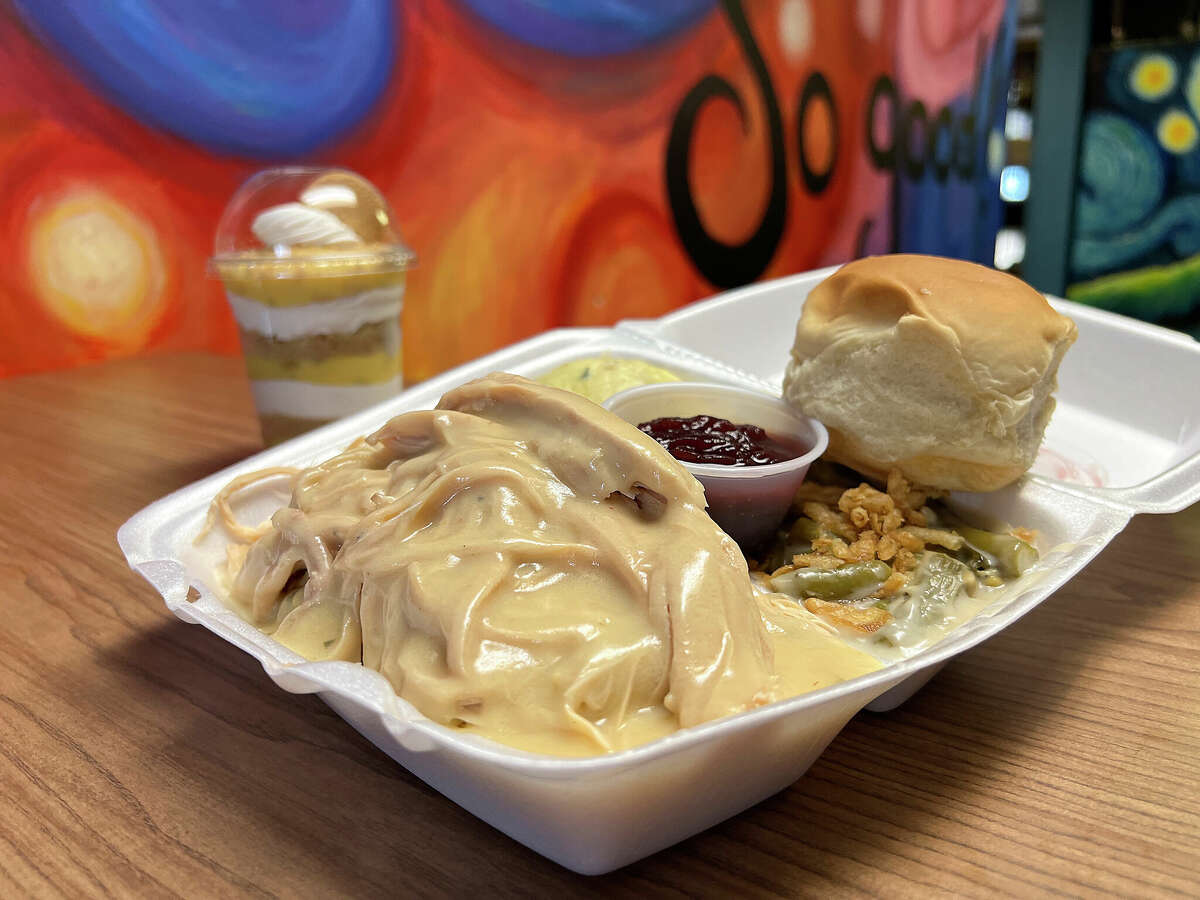 Turkey and dressing with green bean casserole, mashed potatoes and a roll from Cup Stuff and Catering is one of the Top 25 dishes of 2022.