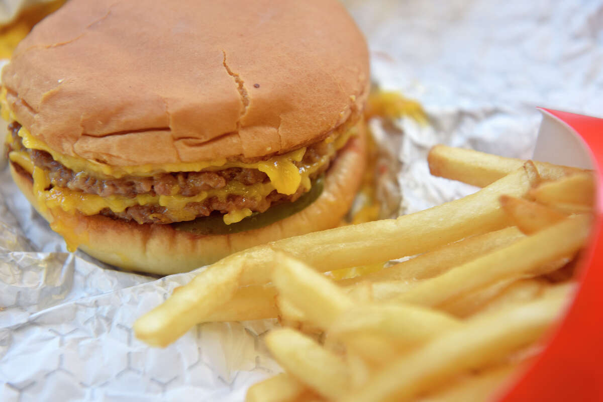 Mr. Charlie's plant-based double cheeseburger with fries. 