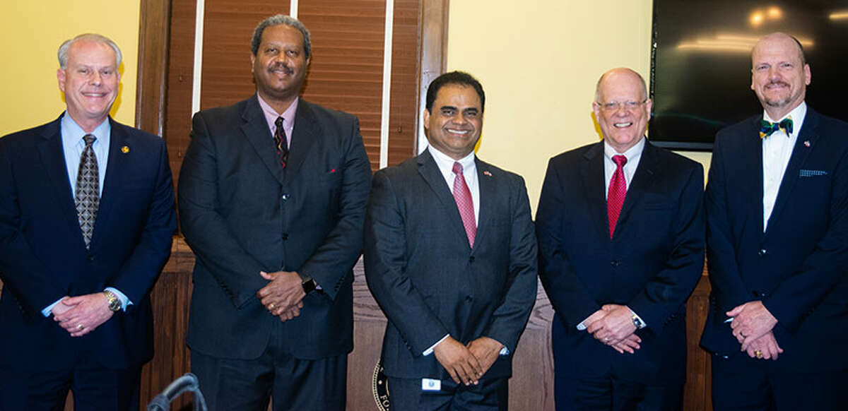 Fort Bend County Commissioner's Court, from left, Vincent Morales, Grady Prestage, KP George, Andy Meyers and Ken DeMerchant