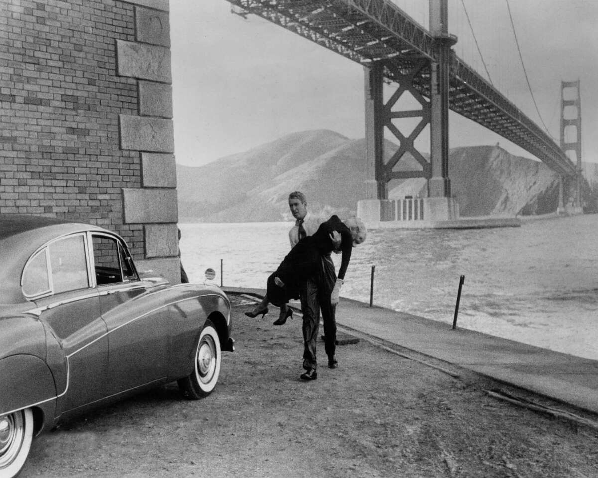 Actor James Stewart as Scottie Ferguson rescues Kim Novak as Madeleine Elster from drowning under the Golden Gate Bridge in a scene from the film “Vertigo.”