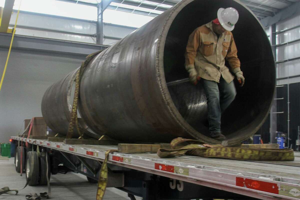 Jerry Soto prepares to unload vessel shells at the new ENGlobal fabrication facility in Brookshire. CEO Mark Hess said renewable fuels are about 10 percent to 15 percent of his business and he expects that to grow. 