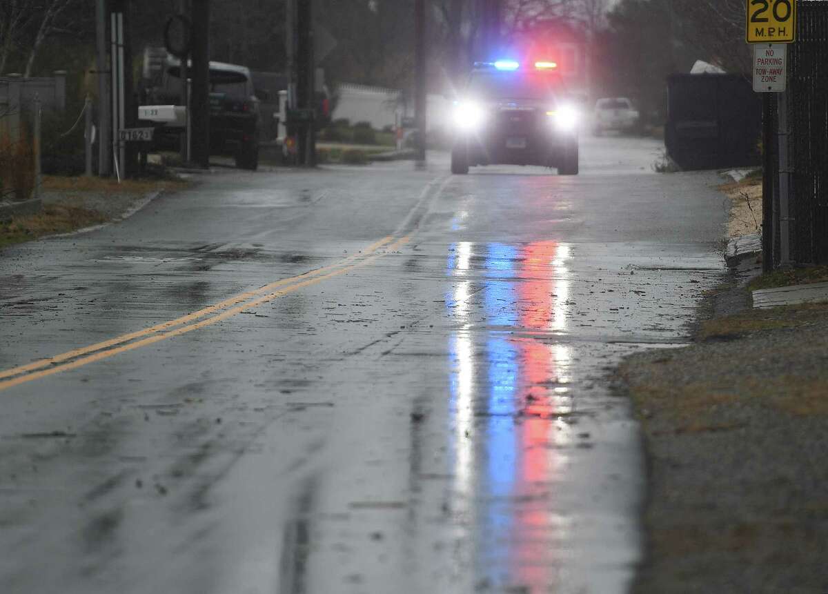 Police artifact  disconnected  a flooded conception  of Fairfield Beach Road arsenic  precocious   tide approaches during the noreaster tempest  successful  Fairfield, Conn. connected  Friday, December 23, 2022.