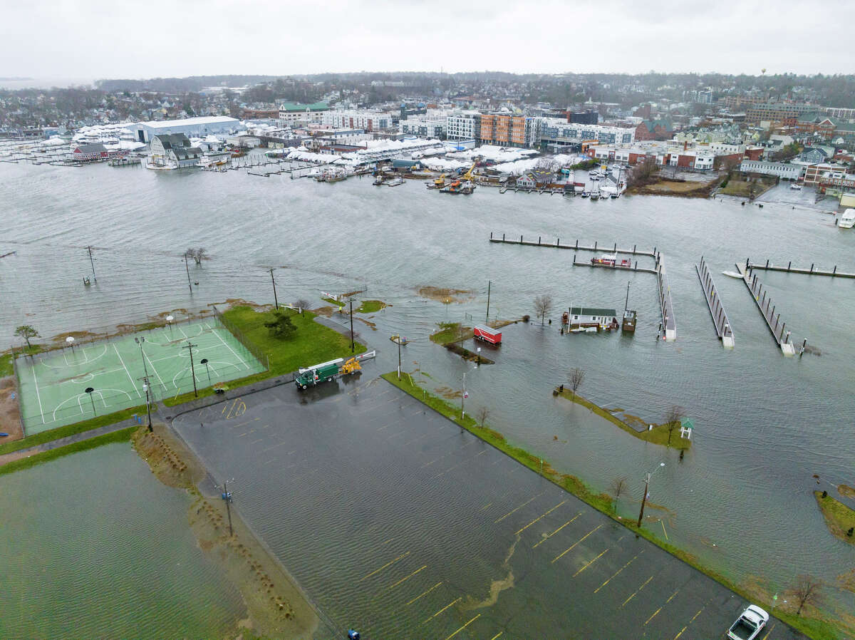 A drone presumption    of the flooded Veterans Park country  successful  Norwalk connected  Friday, Dec. 23, 2022.