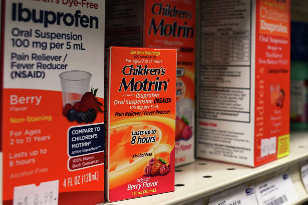 NEW YORK, NEW YORK - DECEMBER 07: Children's Motrin is seen on a shelf at Church Avenue Pharmacy on December 07, 2022 in the Flatbush neighborhood of Brooklyn borough in New York City. Pharmacies are experiencing a shortage of pediatric pain and fever relievers after a rise in demand for the medicines amid a spike in cases of coronavirus (COVID-19), RSV, and influenza, which have been dubbed "tripledemic." (Photo by Michael M. Santiago/Getty Images)