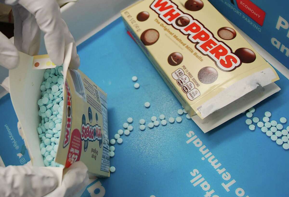 Suspected fentanyl pills were seized inside boxes of candy at Los Angeles International Airport in October. (Los Angeles County Sheriff’s Department/TNS)