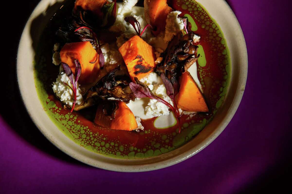 A plate of nixtamalized sweet potatoes showcases the experimental spirit of Daytrip.