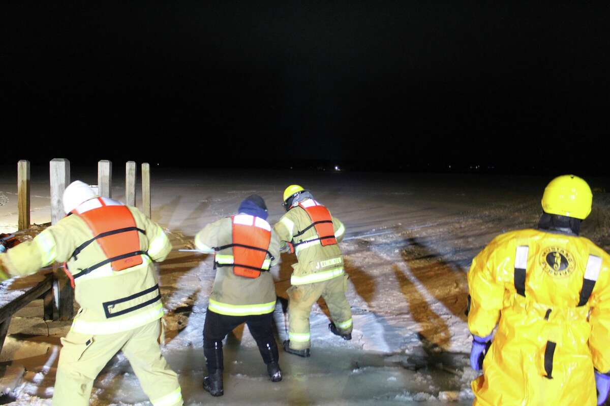 Several fire departments took part in an ice rescue training on Monday in Manistee. 