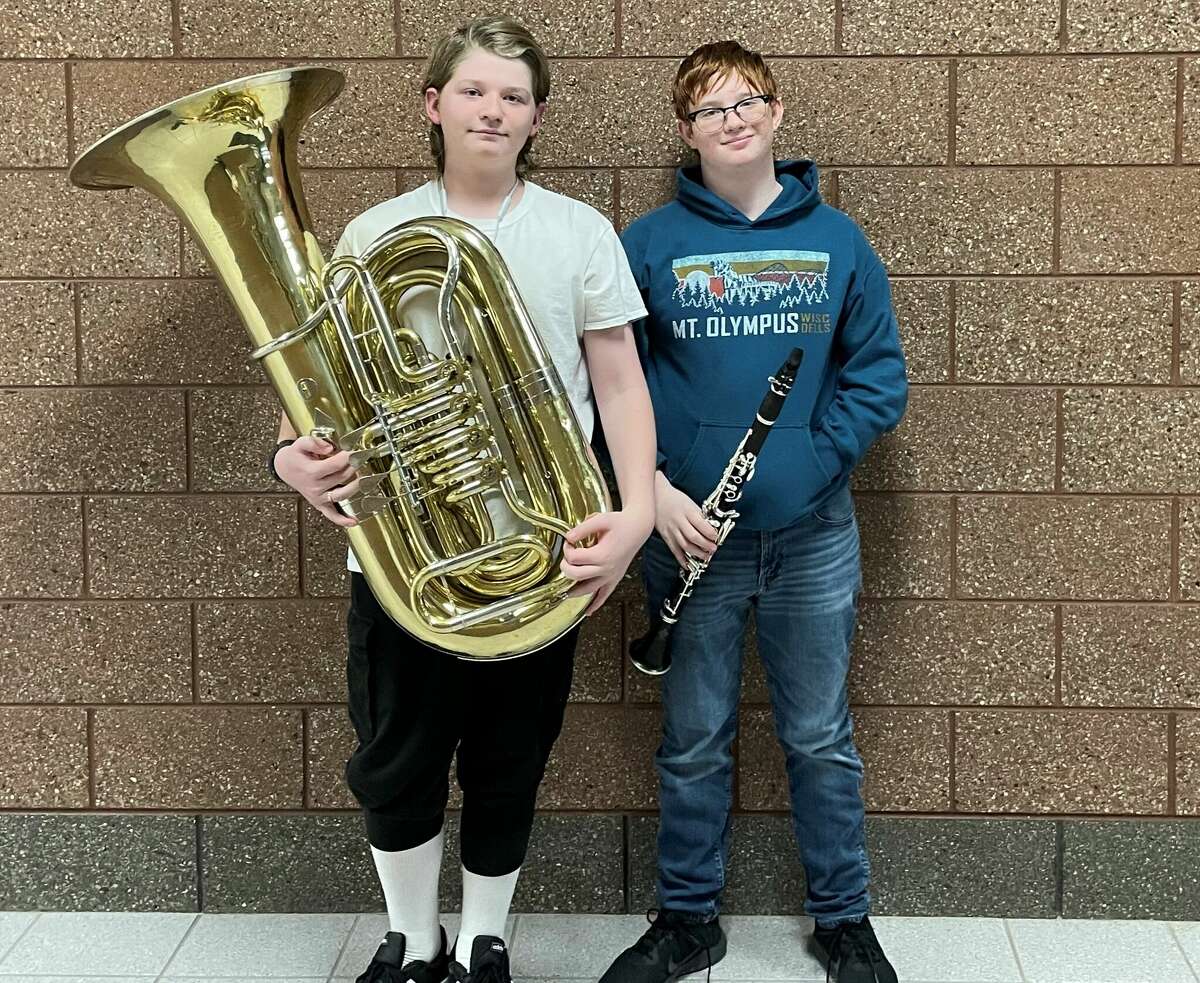 Eighth graders Caleb Eilers (left) and Christian Erlandson were accepted into the Middle School All-State Band by the Michigan School Band and Orchestra Association.