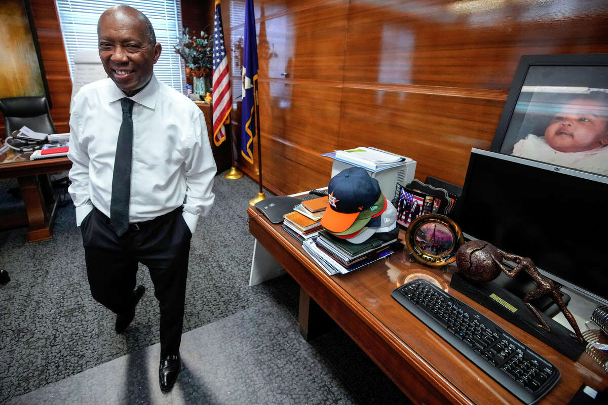 Mayor Sylvester Turner sits in his office during an interview at City Hall on Monday, Dec. 5, 2022 in Houston. Turner is entering his final year as mayor, as the office is term limited.