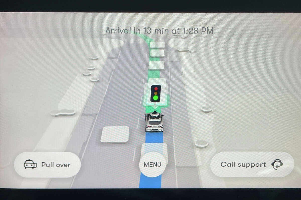 Waymo driverless car screen while driving.