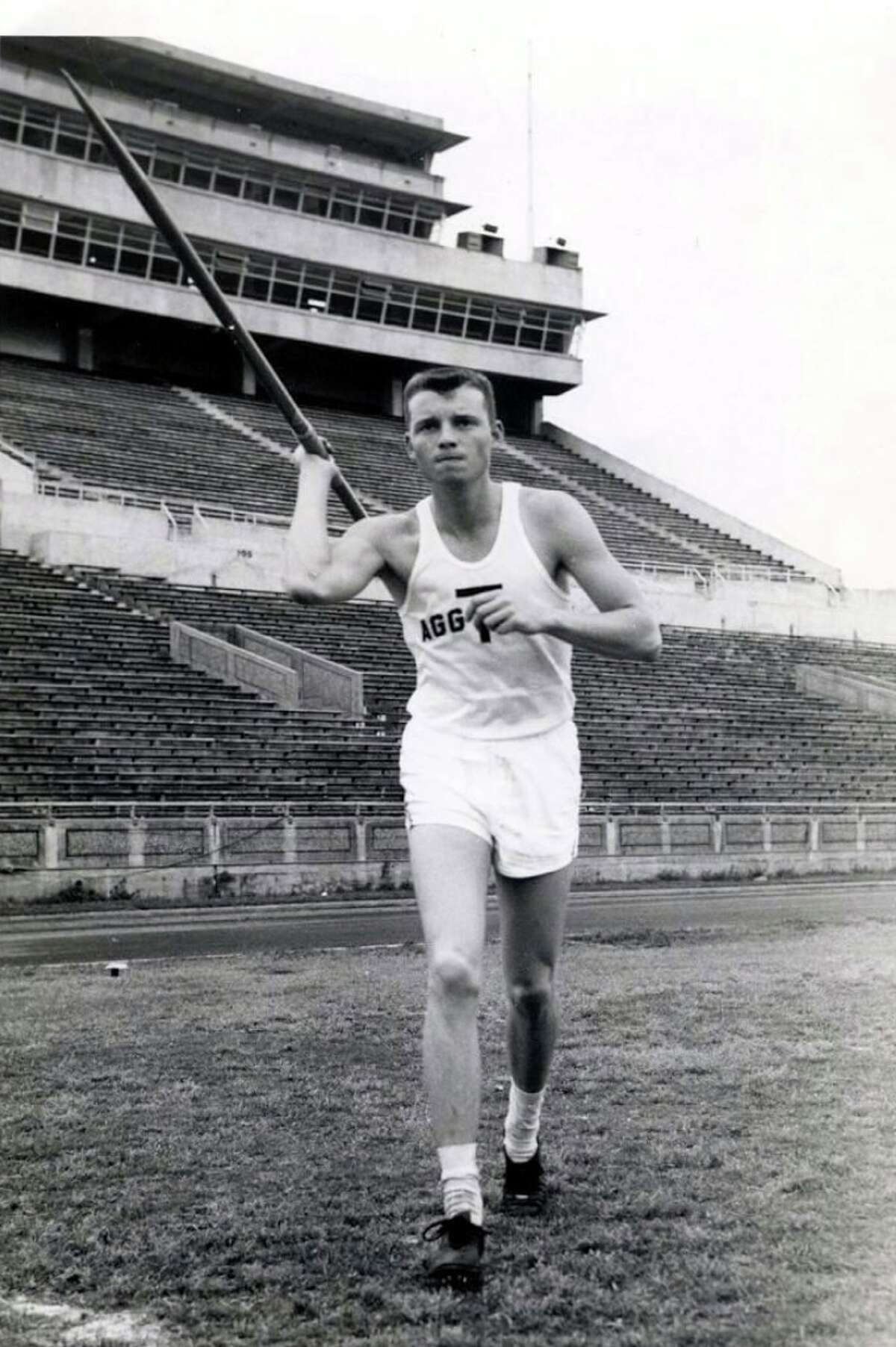 Newt Lamb, who graduated from Texas A&M in 1960, threw the javelin for the Aggies. Courtesy: Lamb Family