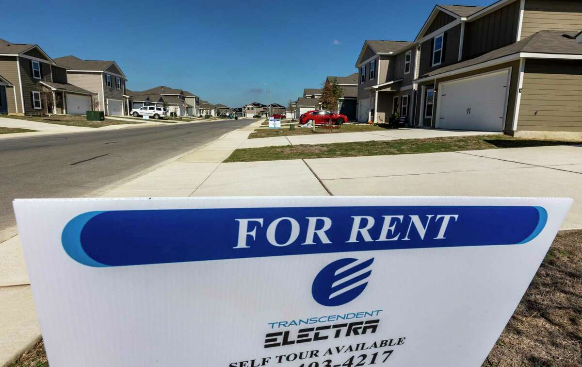 For Rent signs are seen in front of homes on Jebson Pass in the Luckey Ranch in Bexar County.