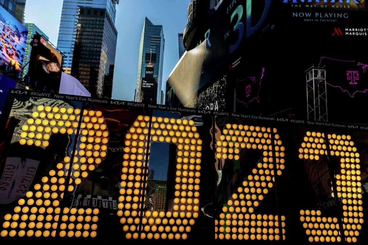 The 2023 New Year's Eve numerals are displayed in Times Square in December in New York.