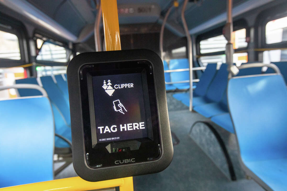 A Clipper card reader on an electric bus in San Francisco, California.