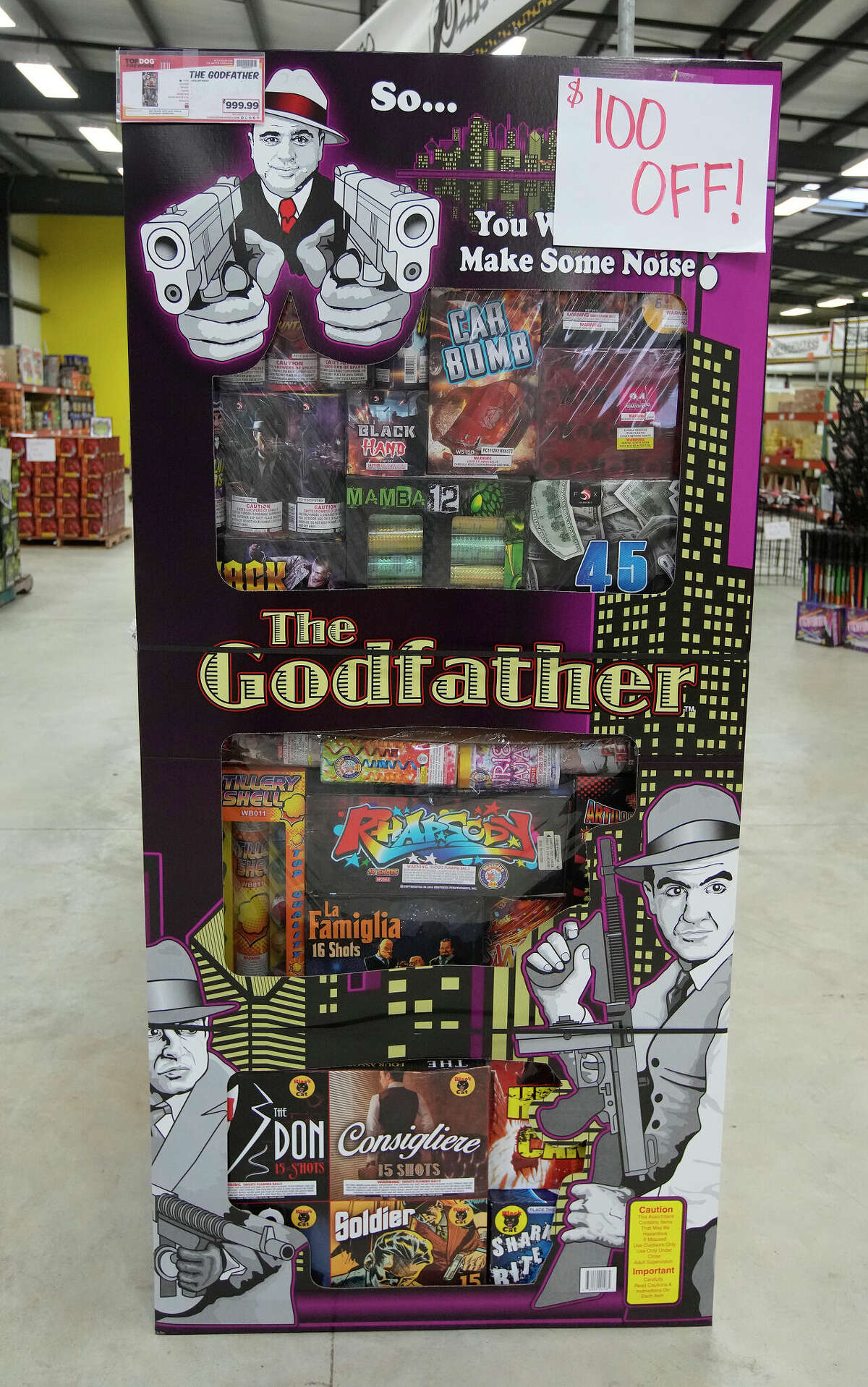 Detail of The Godfather package of fireworks at Top Dog Fireworks on Friday, Dec. 30, 2022.