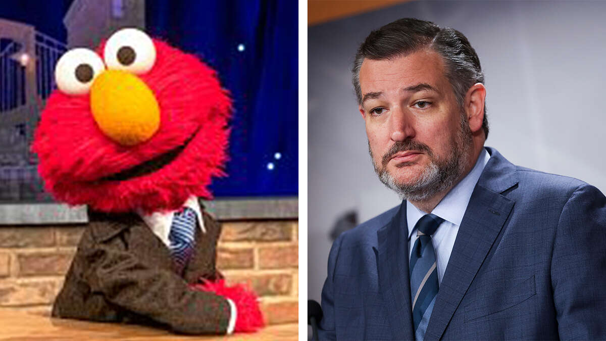 Elmo and Ted Cruz. (Photos courtesy of Richard Termine/Sesame Workshop via AP and Kevin Dietsch/Getty Images/TNS).