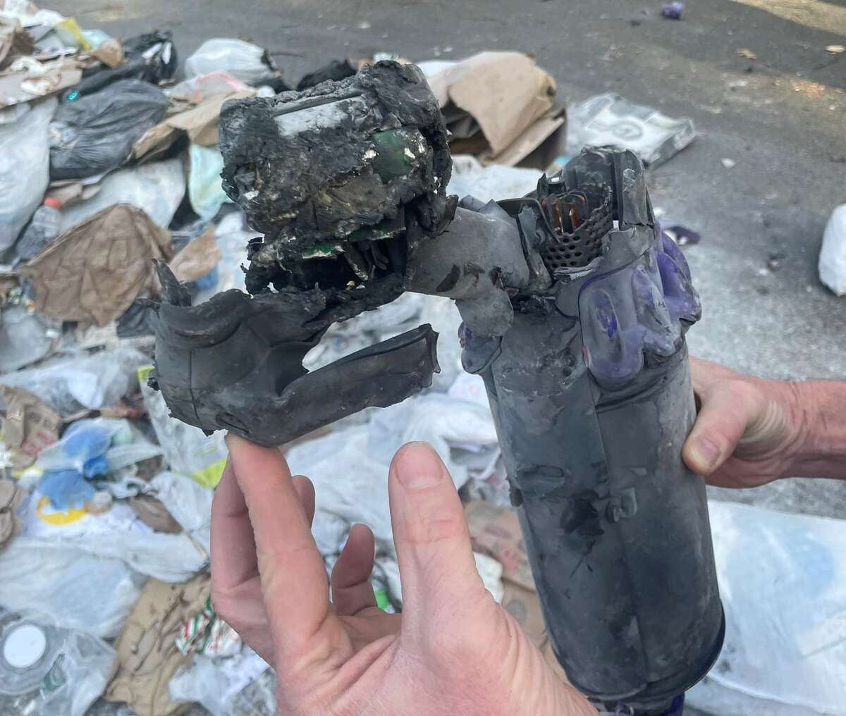 Westport fire officials said a small fire in a garbage truck was started by a lithium battery from a vacuum cleaner. The driver was able to extinguish the blaze after dumping out the truck's load.
