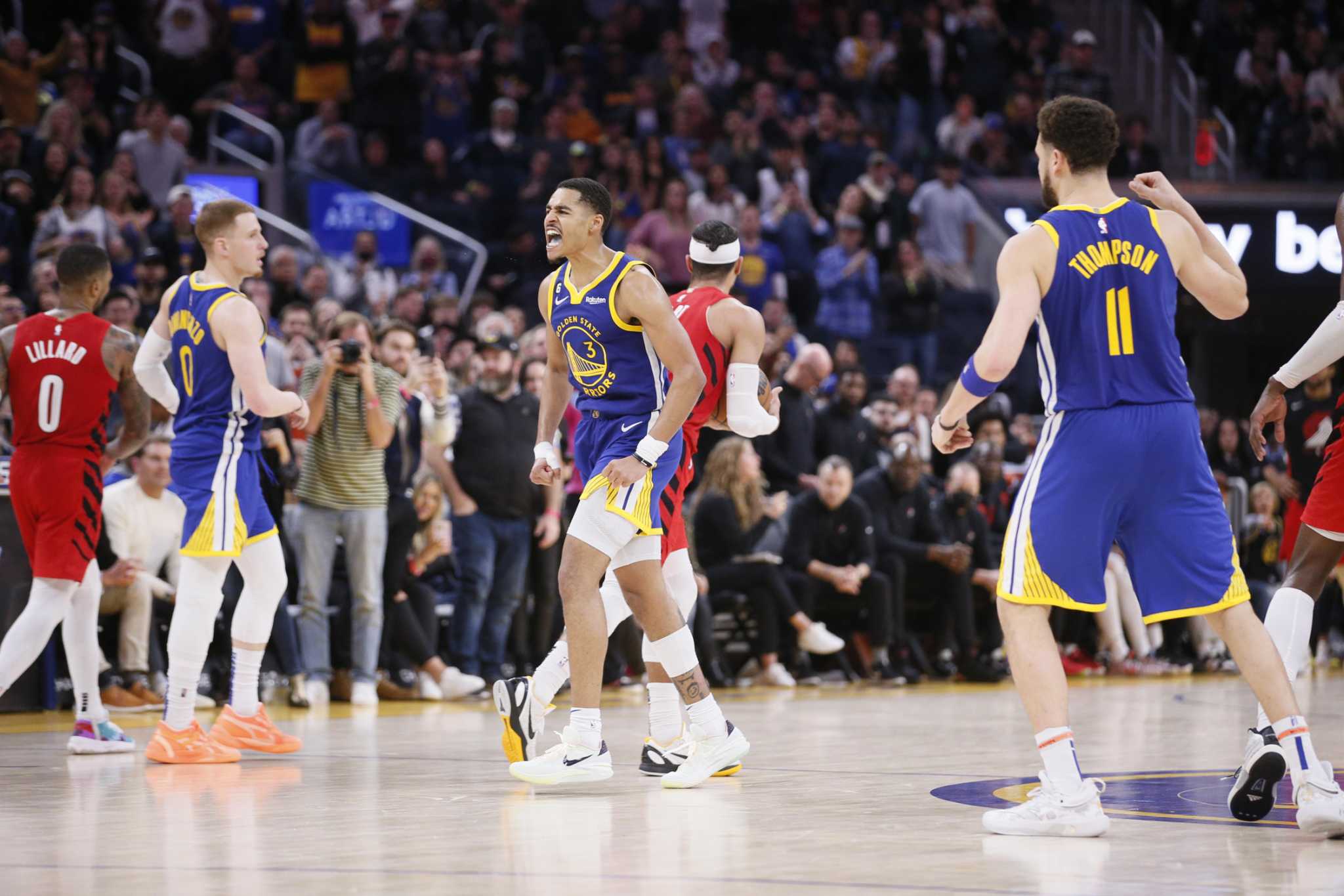 Poole scores 41, Thompson 31, Warriors beat Blazers 118-112 - The