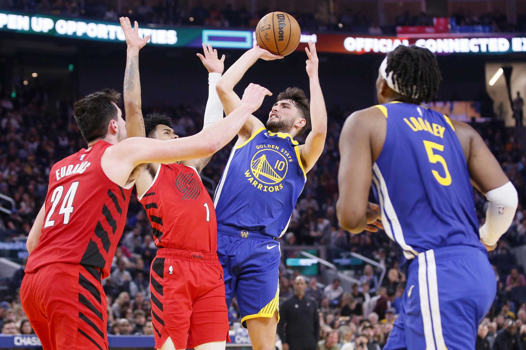 Poole scores 41, Thompson 31, Warriors beat Blazers 118-112 - The