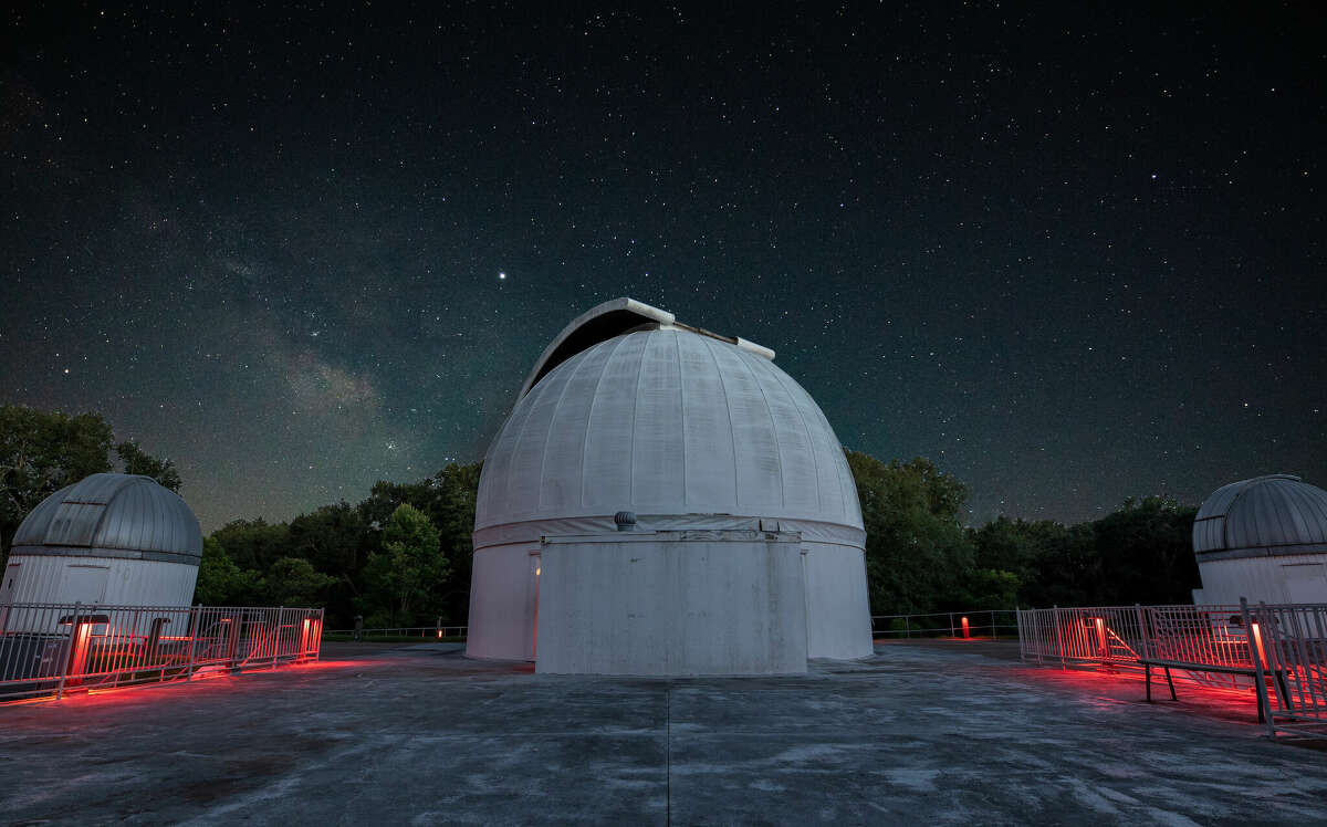 Stars fill the sky above George Observatory.