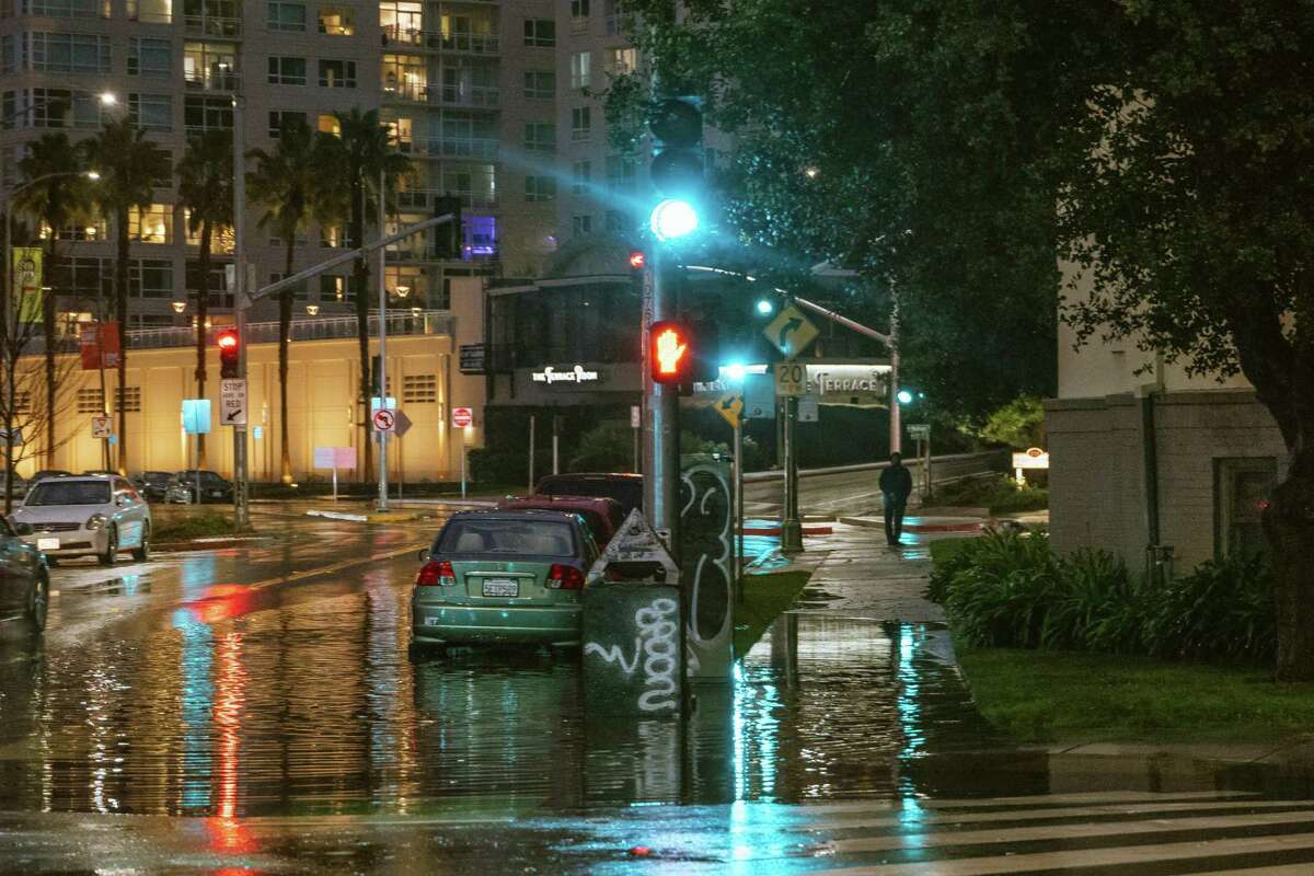 The streets near Lake Merritt in Oakland were flooded.