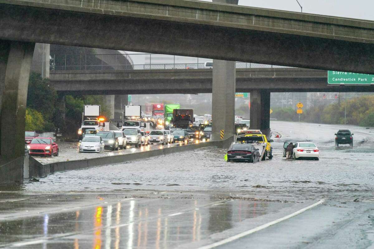 Authorities temporarily closed Highway 101 connected  the Peninsula owed  to flooding successful  the historical  rainfall  storm.