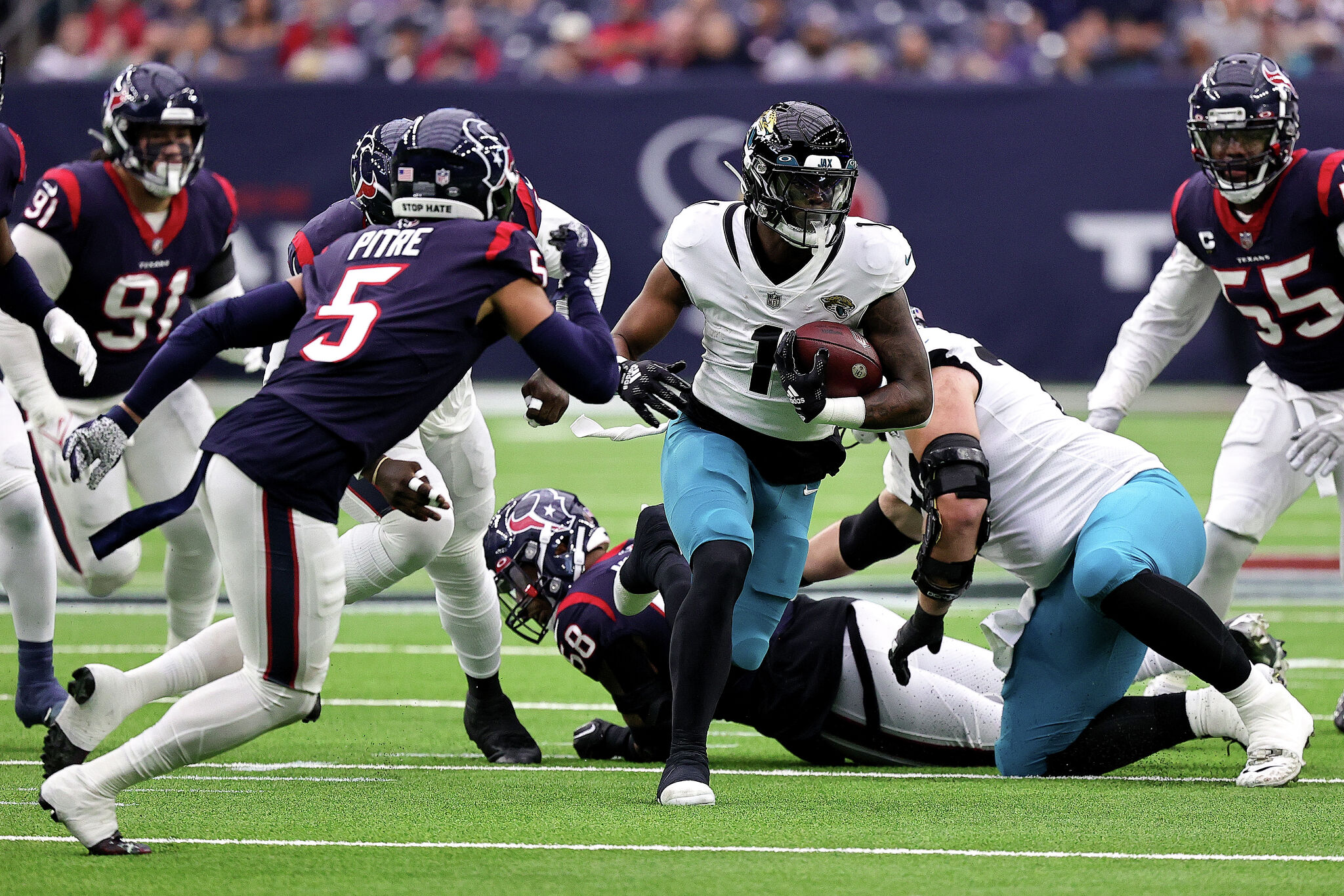 Travis Etienne Jr. #1 of the Jacksonville Jaguars smiles on the News  Photo - Getty Images