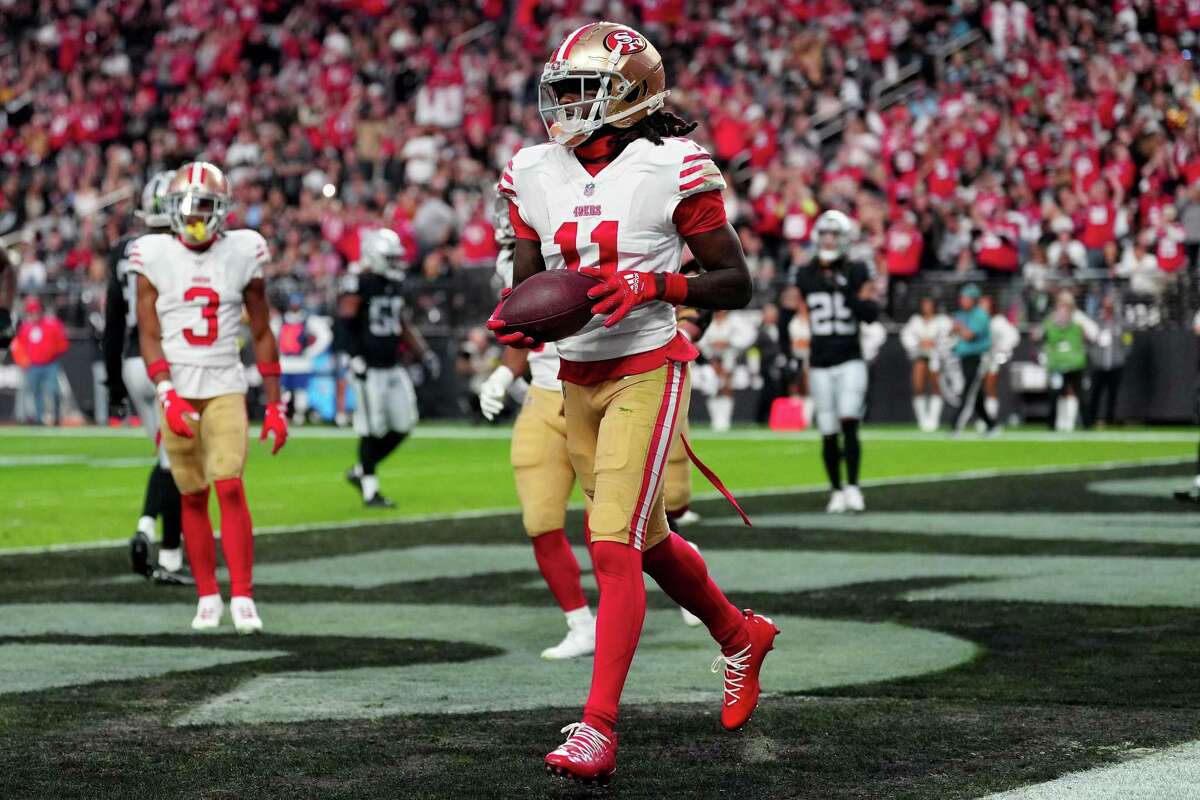 Brandon Aiyuk of the San Francisco 49ers makes a catch during the News  Photo - Getty Images