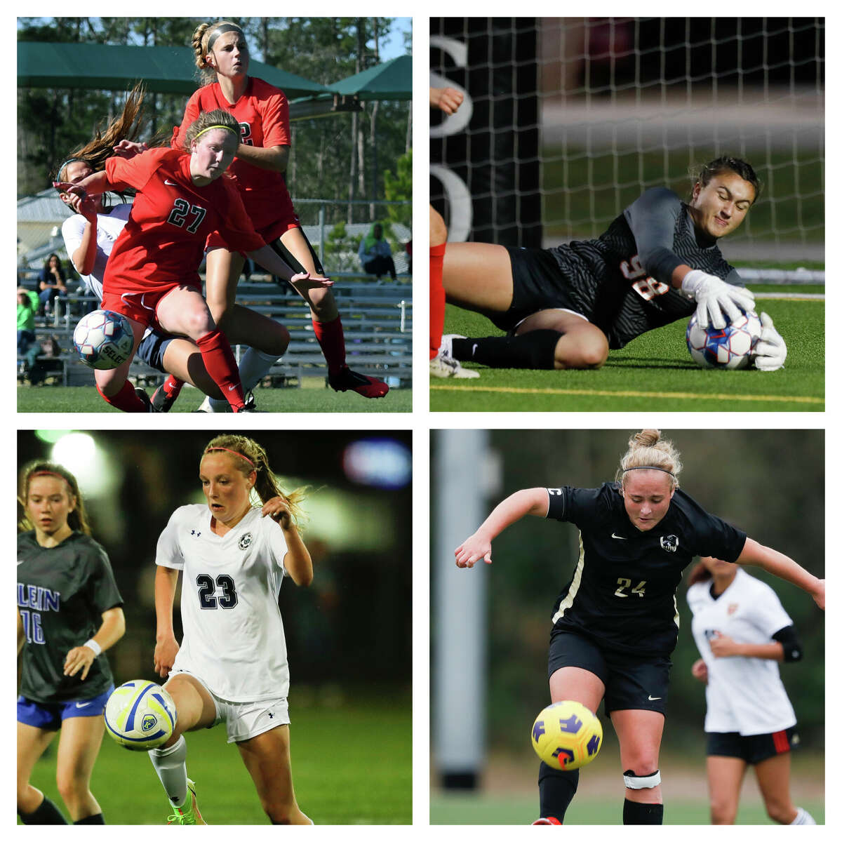 Clockwise (starting top left), The Woodlands' Rylie Graves and Janey Kauppinen, Grand Oaks' Sophia Dean, Conroe's Jenna Labay and College Park's Grace Courtney.
