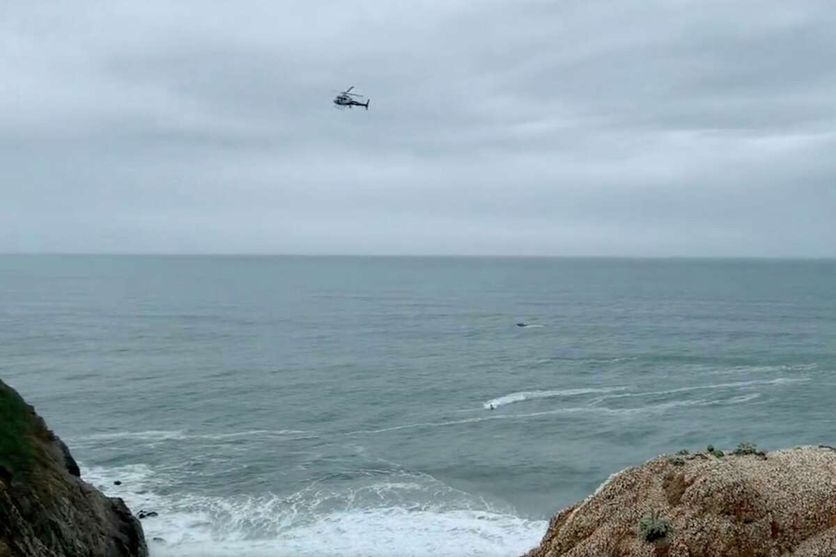 Two adults and two children were hurt after their car plunged over a cliff at Devil’s Slide in San Mateo County on Monday.