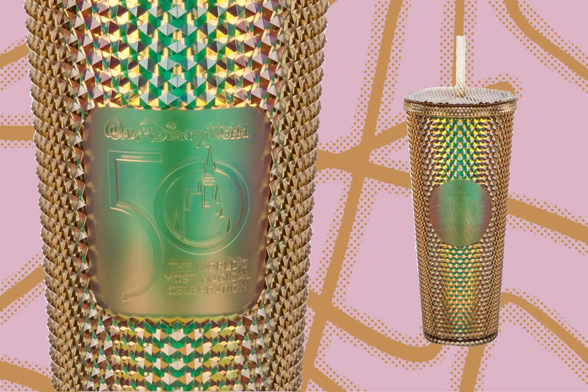 The Walt Disney World 50th Anniversary Geometric Starbucks Tumbler comes with a straw.