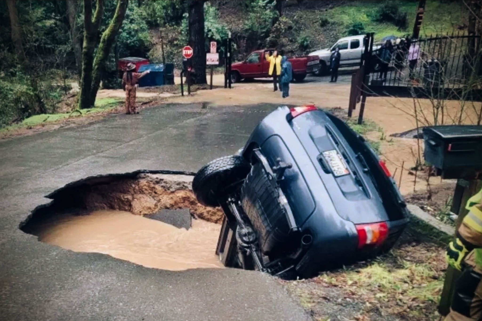 Sinkhole Swallows Car In Mendocino Leaves Residents Cut Off