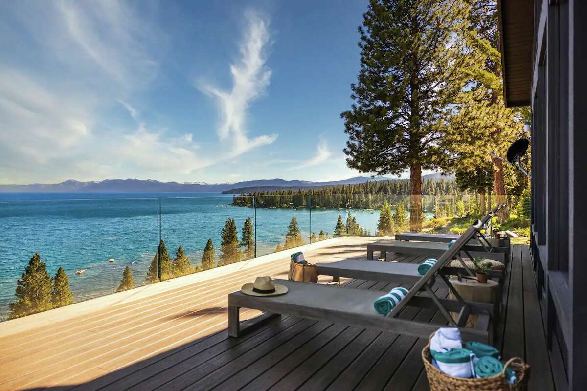 Porch overlooking Lake Tahoe at Lakeview by AvantStay in Tahoe Vista, California.