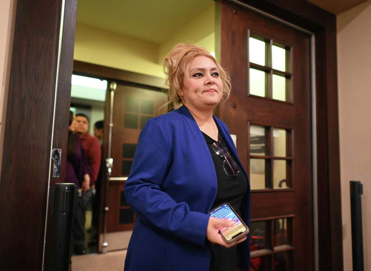 Former Bexar County Precinct 2 Constable Michelle Barrientes Vela enters 226th District Court for her sentencing hearing Tuesday. She was convicted in September of tampering with evidence related to her office’s handling of cash.