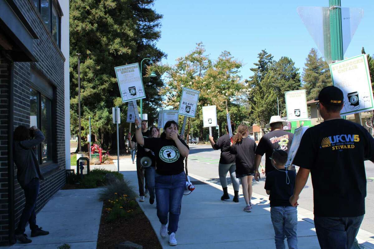 Starbucks workers at a store in Santa Cruz, Calif., began a three-day strike on Aug. 13, 2022.