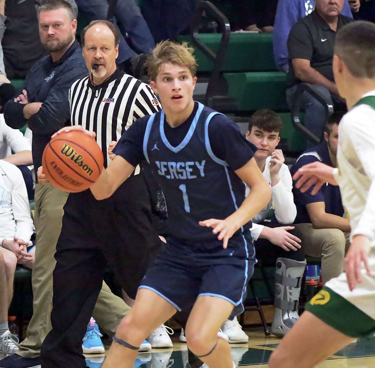 Jersey's Francis Vogel controls the ball Tuesday night against Metro-East Lutheran.