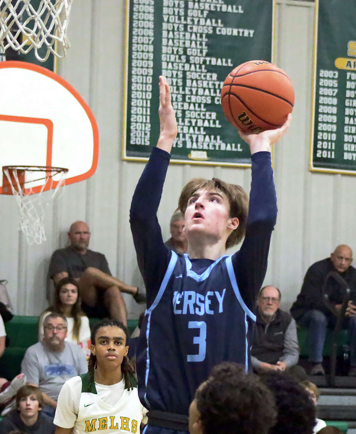 Jersey's Jaxon Brunaugh scored 15 points and helped the Panthers get past Southwestern 52-5=45 Tuesday.