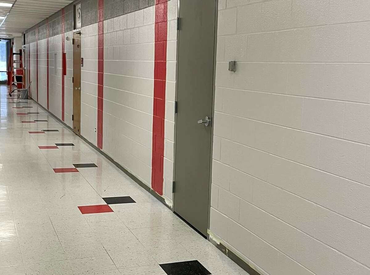 Hallways adjacent to the gym at Benzie Central High School got some fresh paint over winter break. 