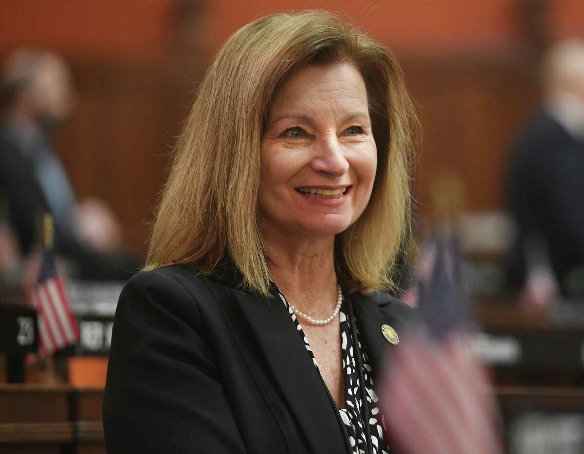 Rep. Laura Dancho, R-120, of Stratford, during the opening legislative session at the Capitol in Hartford, Conn. on Wednesday, January 4, 2023.