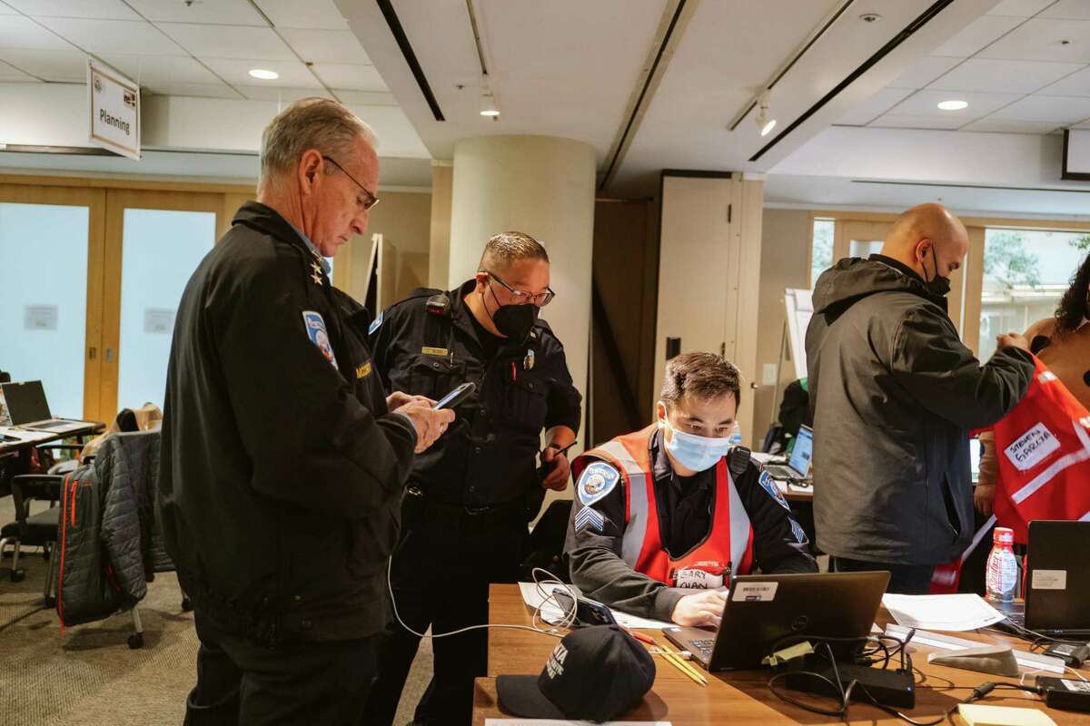 Police Department were among the city agencies working Wednesday in San Francisco’s Emergency Operations Center, where the city coordinates its different departments which come together to maintain situational awareness and to inform the residents of San Francisco.