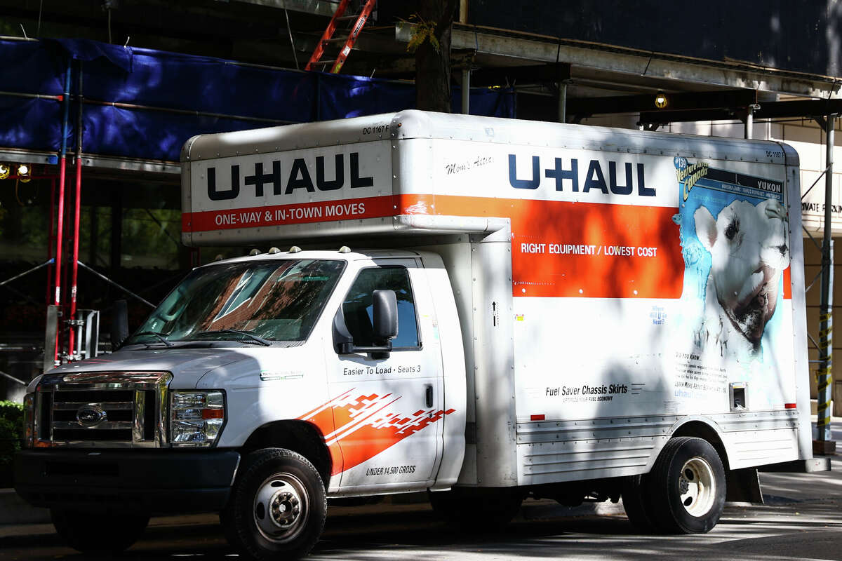 STOCK IMAGE U-Haul logo is seen on the truck in Chicago, United States on October 19, 2022. 