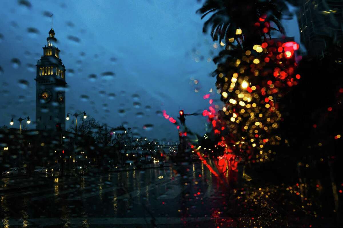 Rain falls Wednesday on the Ferry Building at San Francisco’s Embarcadero.