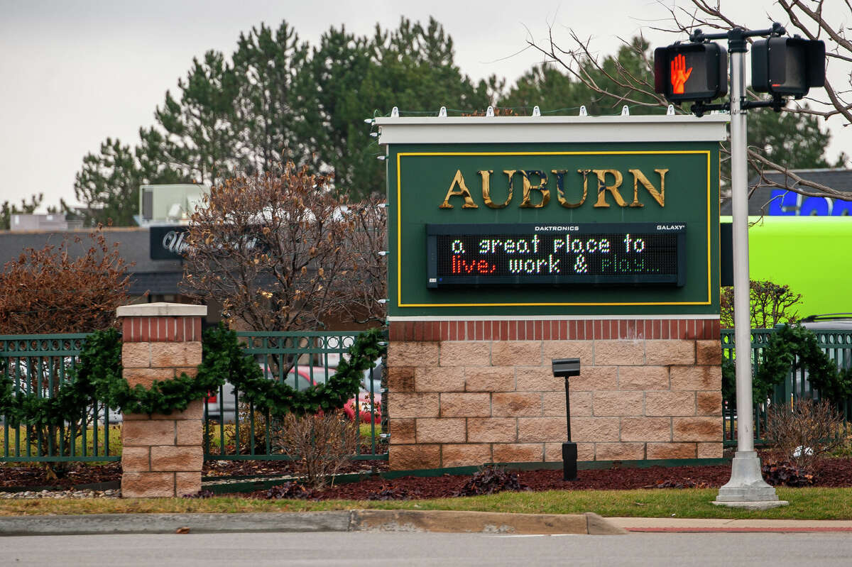 The entrance sign for the city of Auburn, MI sits on Jan. 5, 2023 at the corner of West Midland and Garfield roads.