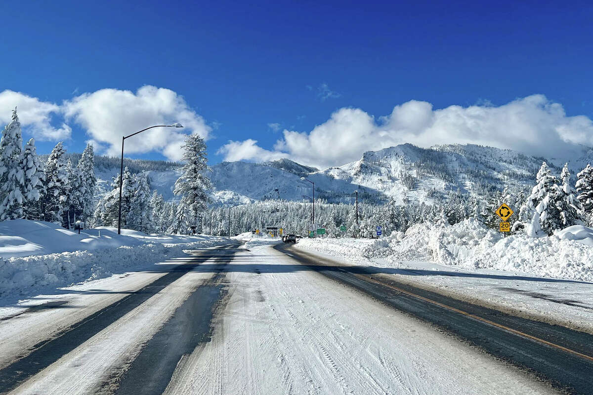 Sierra highway was back open but chain controls remained in effect as crews cleaned up in South Lake Tahoe, Calif., on New Year's Day. 
