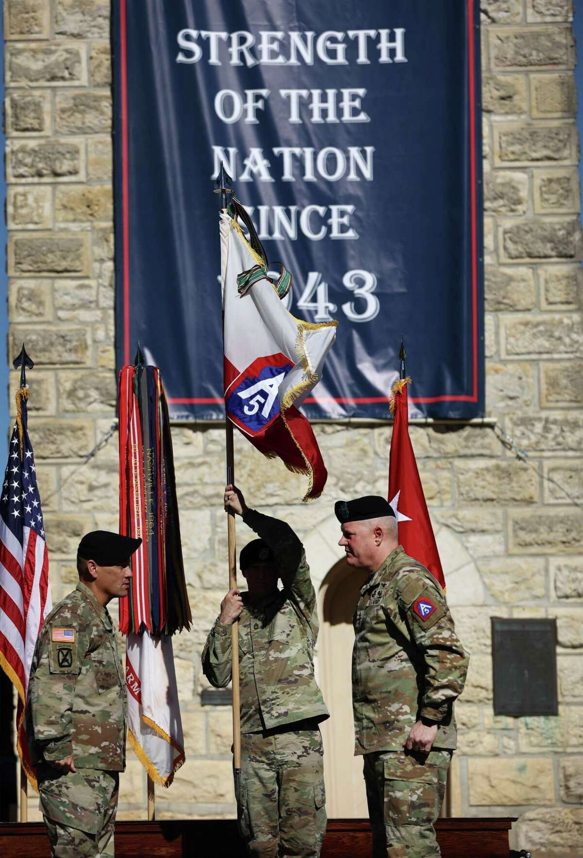 U.S. Army North, long known as the 5th United States Army and now under the command of Lt. Gen. John Evans (at right), marks its 80th birthday on Thursday, Jan. 5, 2023 in the Quadrangle at Fort Sam Houston.