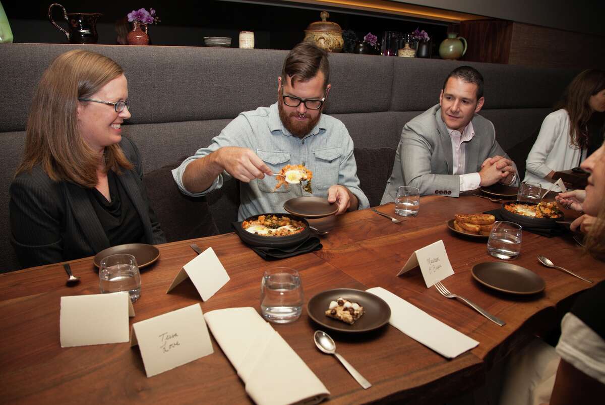 Guests at Coi restaurant enjoy a first taste of chef Daniel Patterson's then-new menu for the Centurion Lounge at SFO in August 2016.