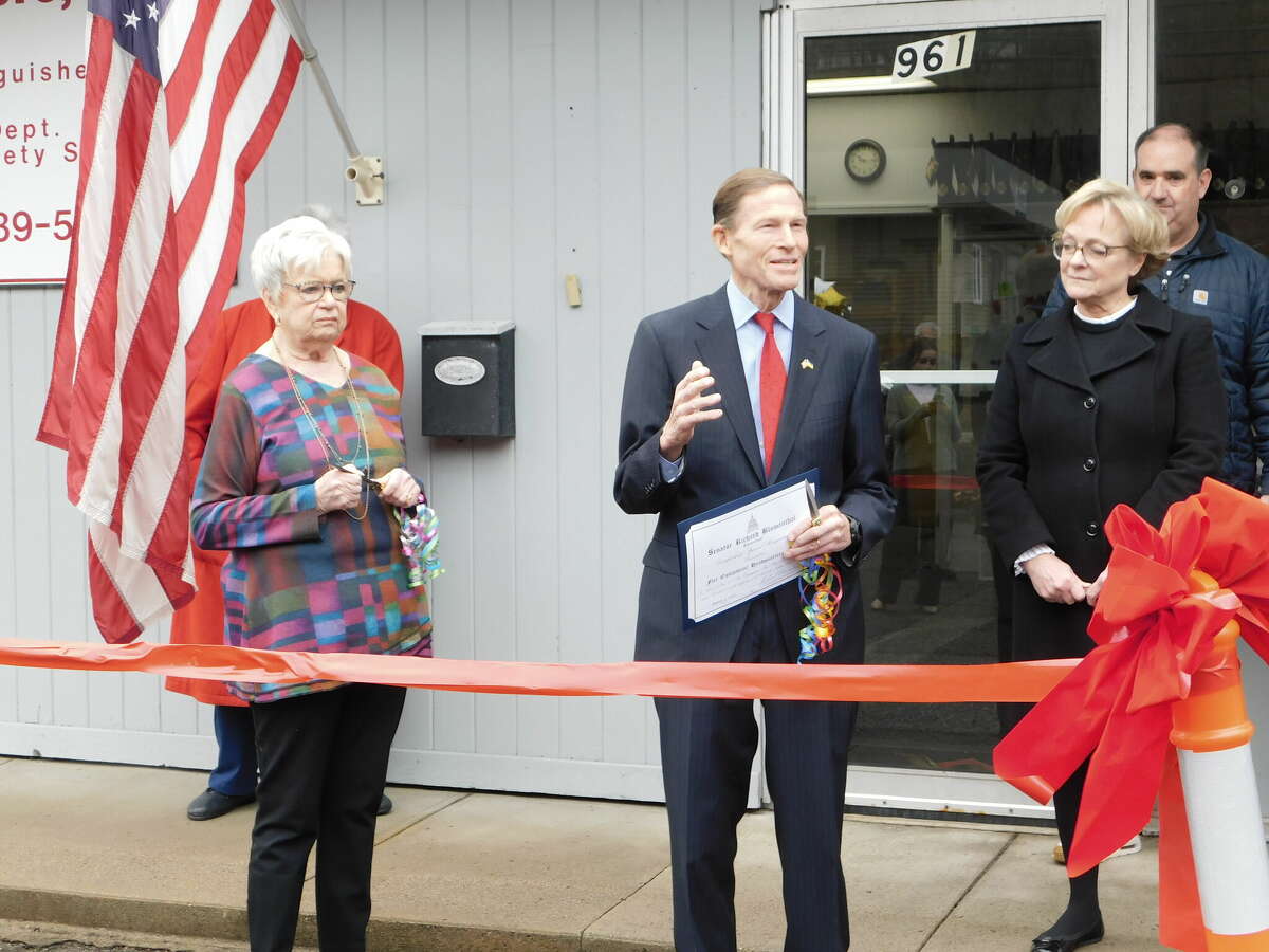 Fire Equipment Headquarters in Torrington was recognized for its 50th year in business, including a visit from Sen. Richard Blumenthal, center, and Mayor Elinor Carbone, right, pictured with co-owner Mary Ann O'Sullivan, left. 
