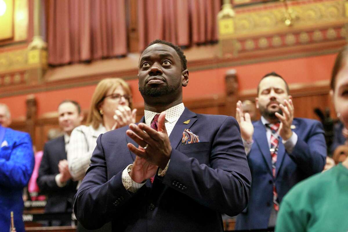 State Rep. Quentin Williams, D-Middletown, applauds during Gov. Ned Lamont’s state of the state address Wednesday in Hartford. Williams was killed in a wrong-way highway crash after attending the governor’s inaugural ball.