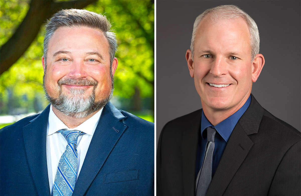Scott Boston (left), who has been president and CEO of Jacksonville Memorial Hospital since 2019, is resigning Feb. 28 to return to practicing medicine. Trevor Huffman will assume the hospital's leadership role.