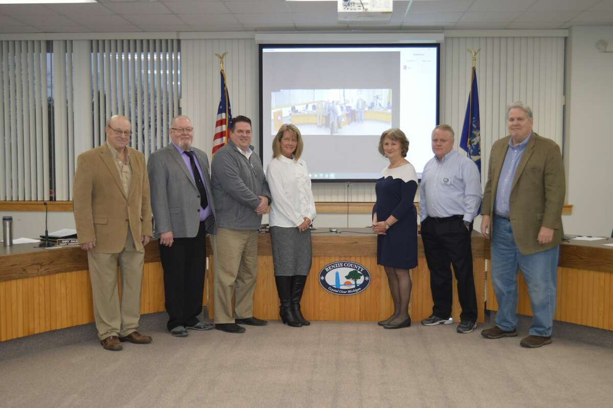 Members of the Benzie County Board of Commissioners were sworn in during an organizational meeting held Jan. 3. From left to right, Gary Sauer, Bob Roelofs, Evan Warsecke, Rhonda Nye, Karen Cunningham, Tim Markey and Art Jeannot. 